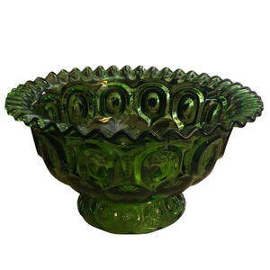 Vintage L.E. SMITH Moon & Star 5.5" x 10" Green Scallop Rim Large Footed Bowl